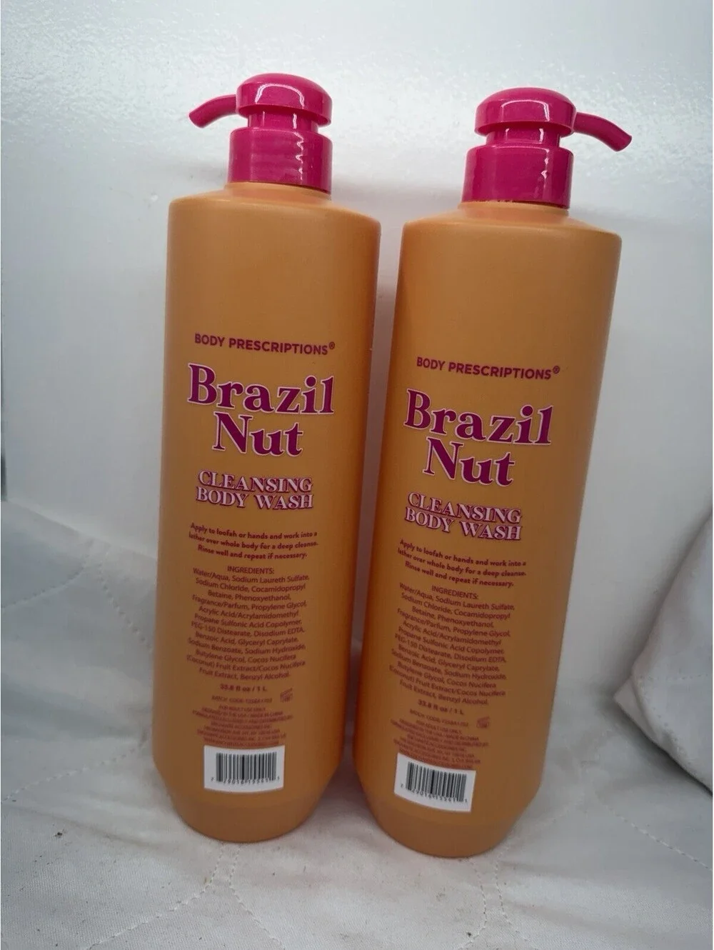 2 Pack Body Prescriptions Brazil Nut Cleansing Body Wash 33.8oz + Spa Gift Set